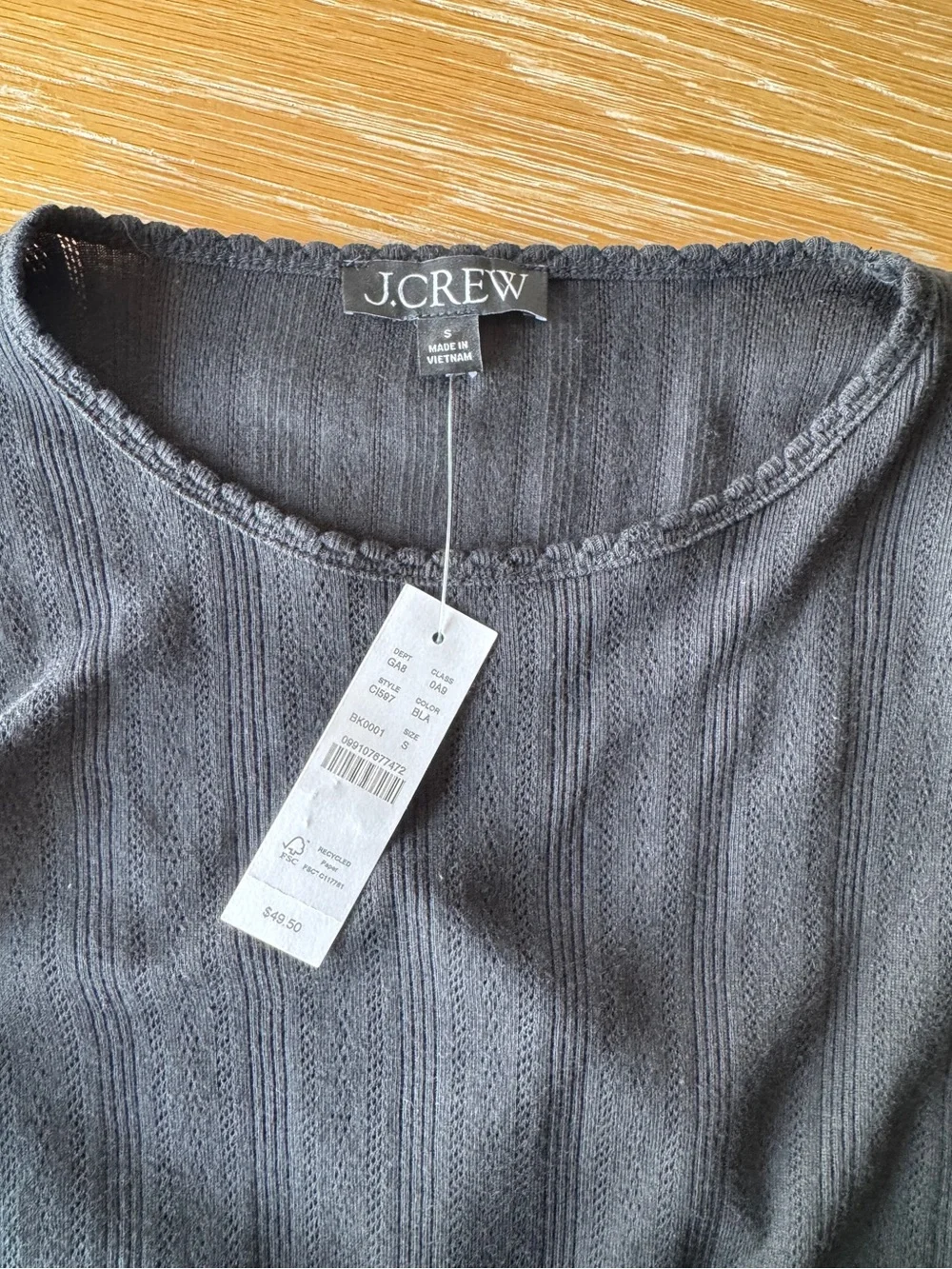NWT J. CREW Women's Pointelle short-sleeve T-shirt black size small 100% cotton